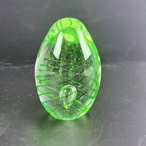VTG Green Egg Art Glass Swirl Bubble Teardrop Paperweight 3” K’s Collection